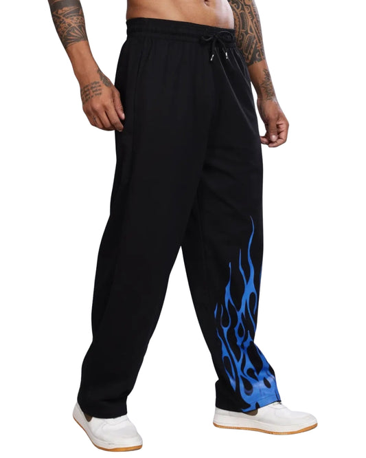 COLD FLAMES UNISEX STRAIGHT FIT BAGGY TRACK PANTS