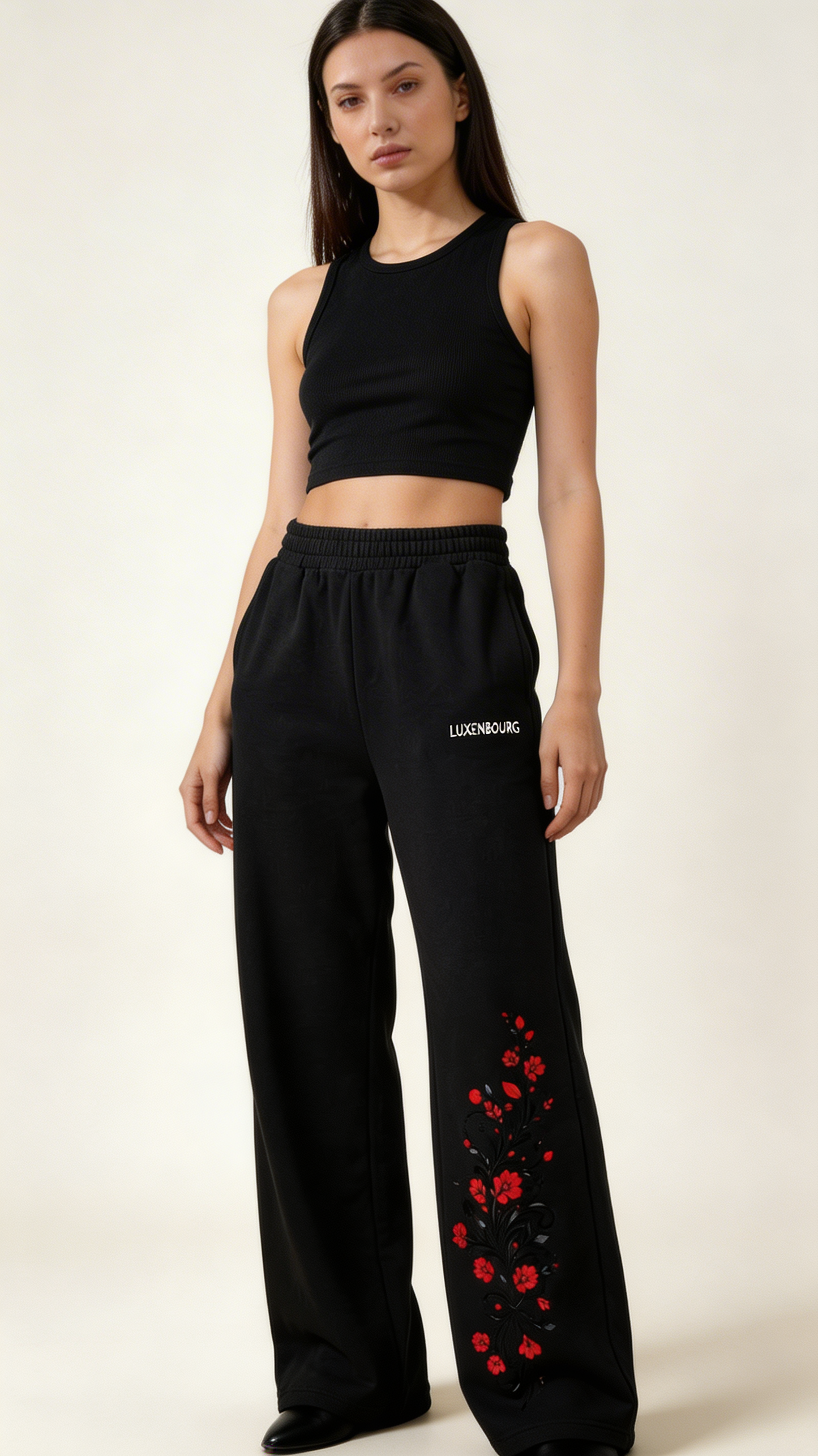 Crimson Bloom Cotton Joggers