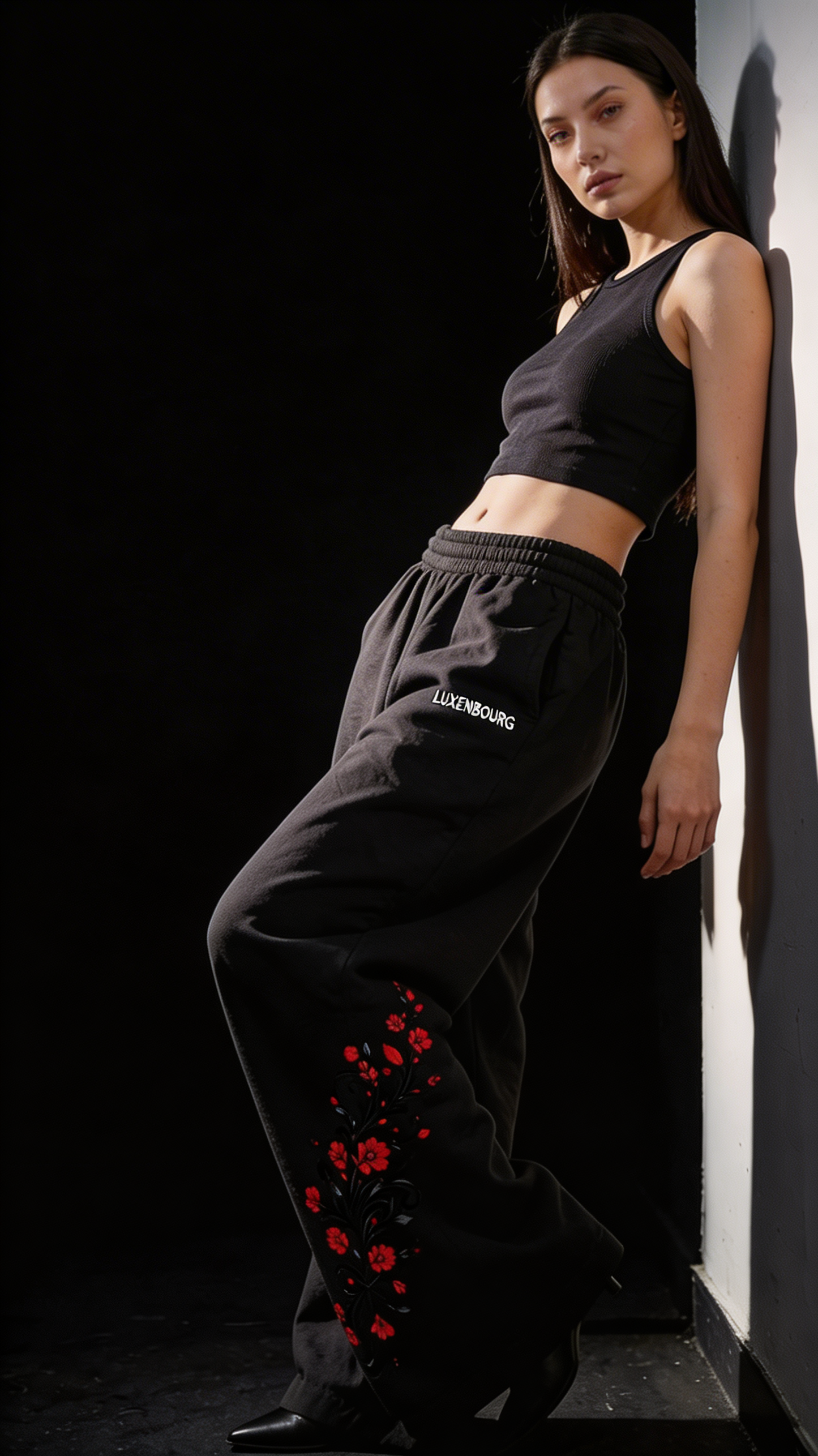 Crimson Bloom Cotton Joggers