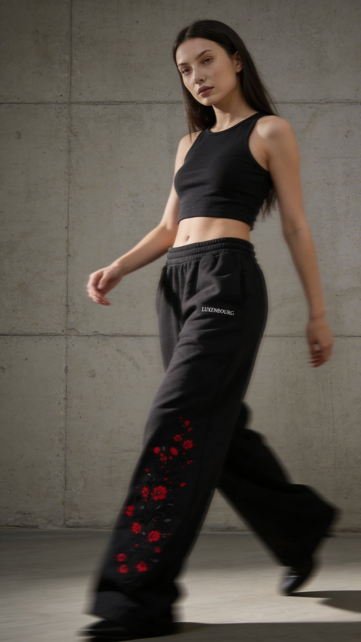 Crimson Bloom Cotton Joggers