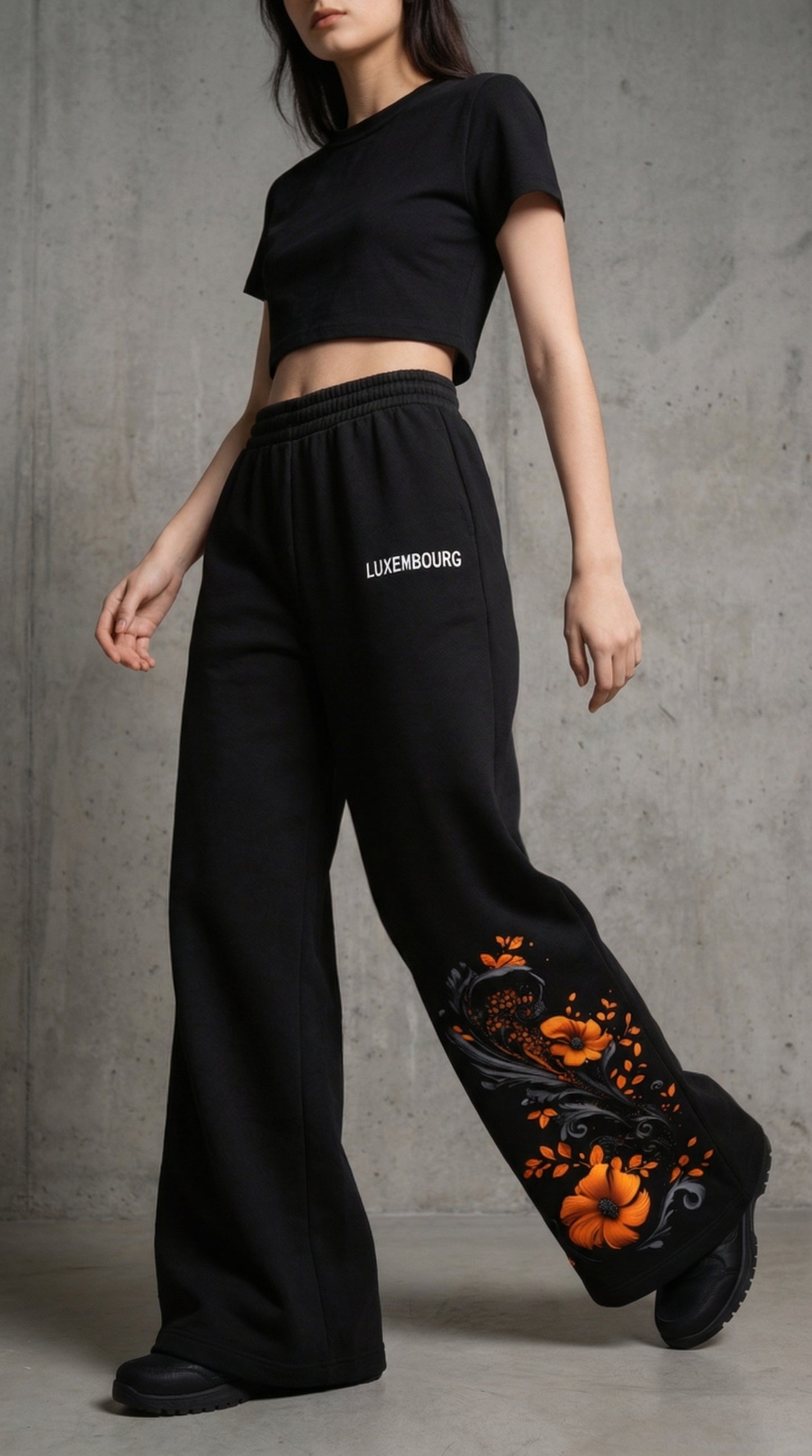 Orange Floral  Cotton Track Pants