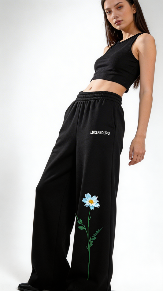 Black Daisy Statement Cotton Joggers