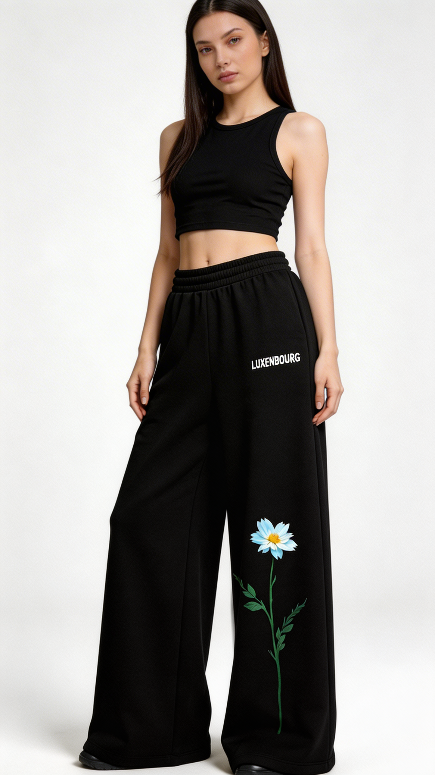 Black Daisy Statement Cotton Joggers