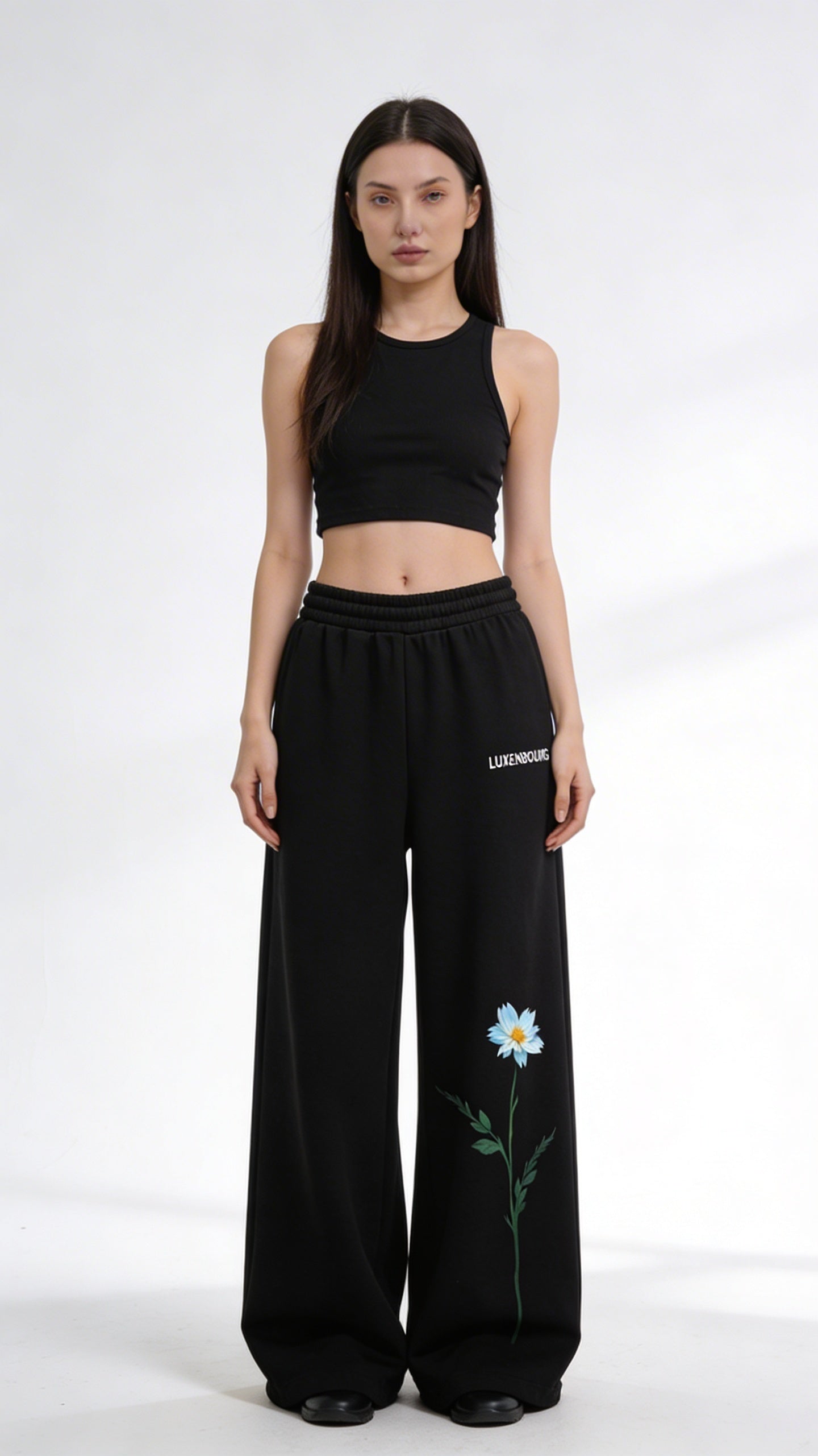 Black Daisy Statement Cotton Joggers