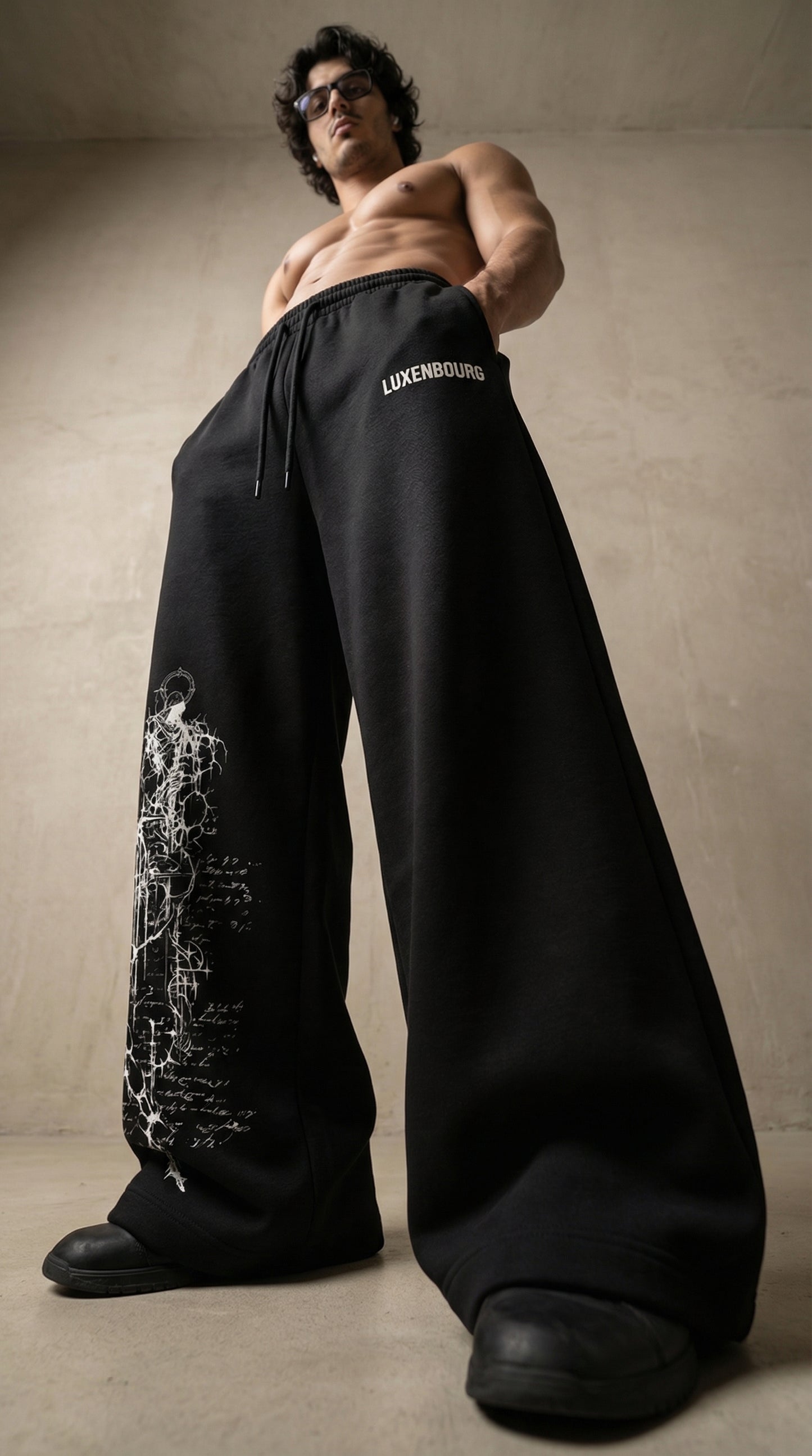 LUXENBOURG Void Script Baggy Cotton Joggers