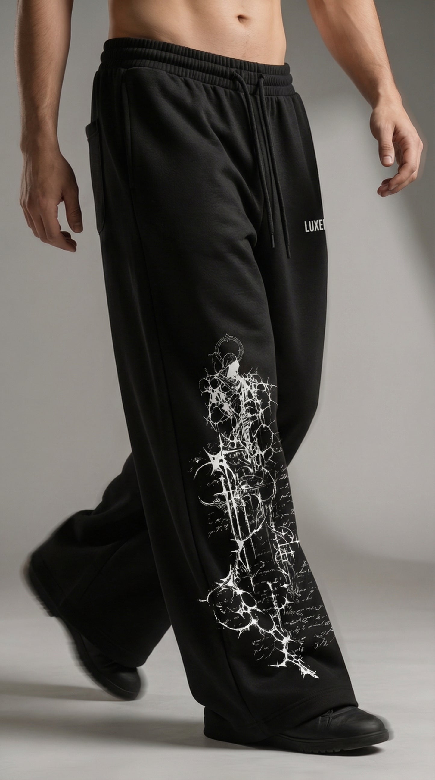 Luxenbourg Chaos Print Wide-Leg Sweatpants