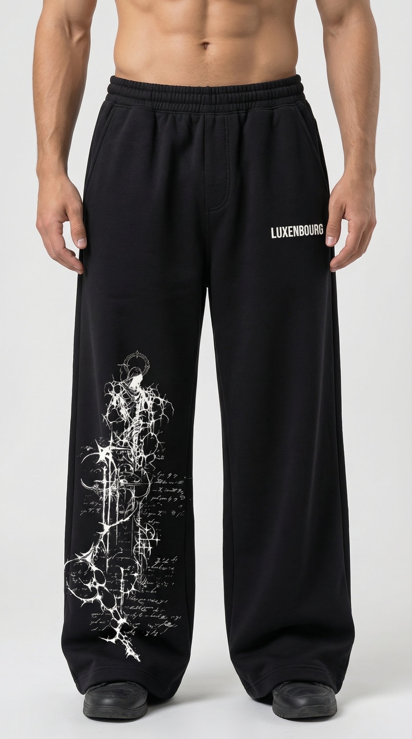 Luxenbourg Chaos Print Wide-Leg Sweatpants