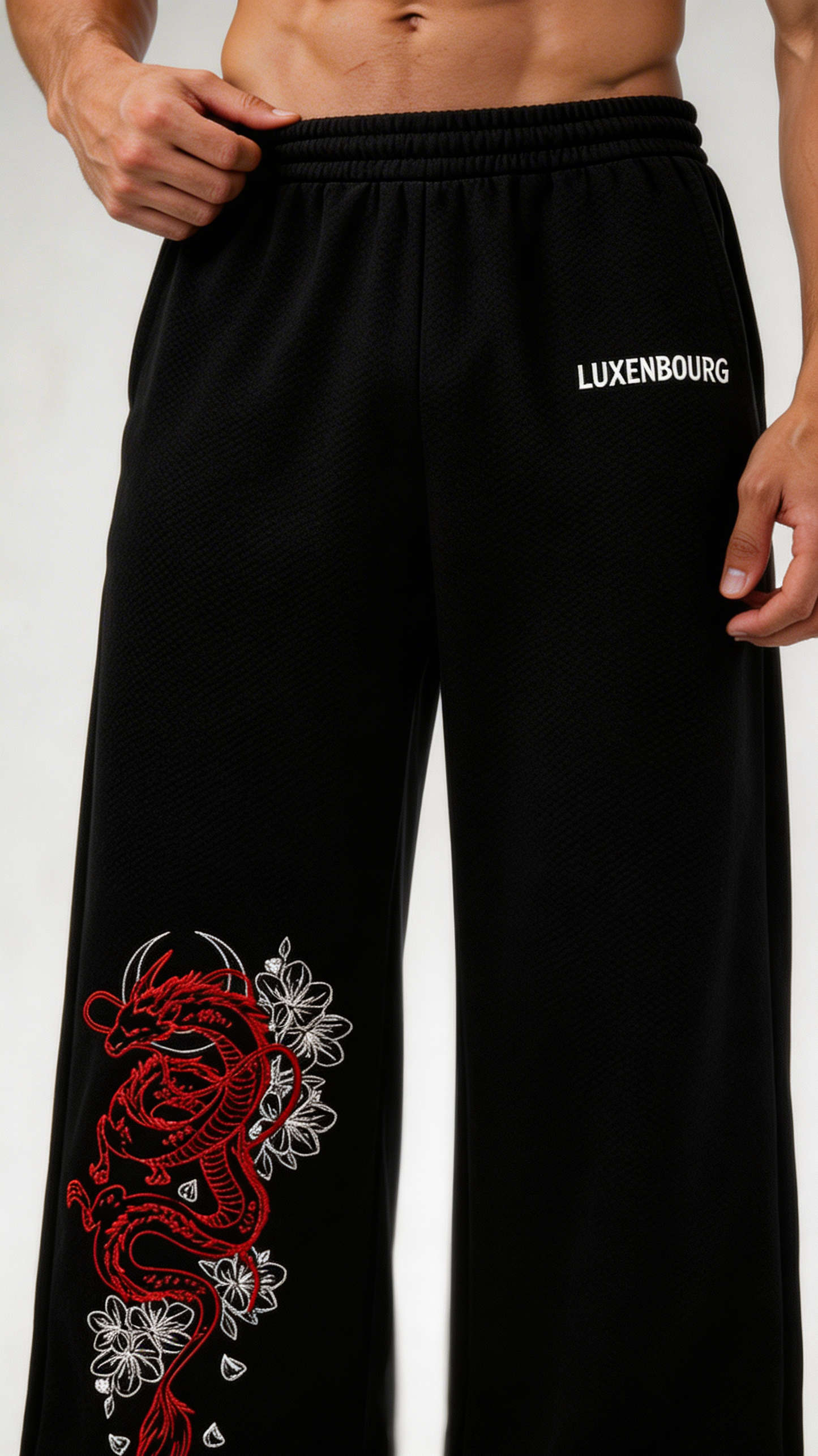 Crimson Dragon Wide-Leg  Cotton Joggers