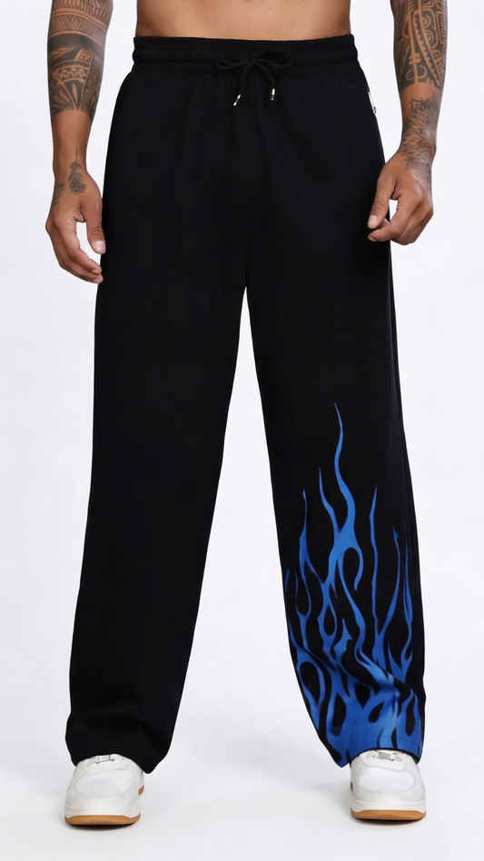 COLD FLAMES UNISEX STRAIGHT FIT BAGGY TRACK PANTS