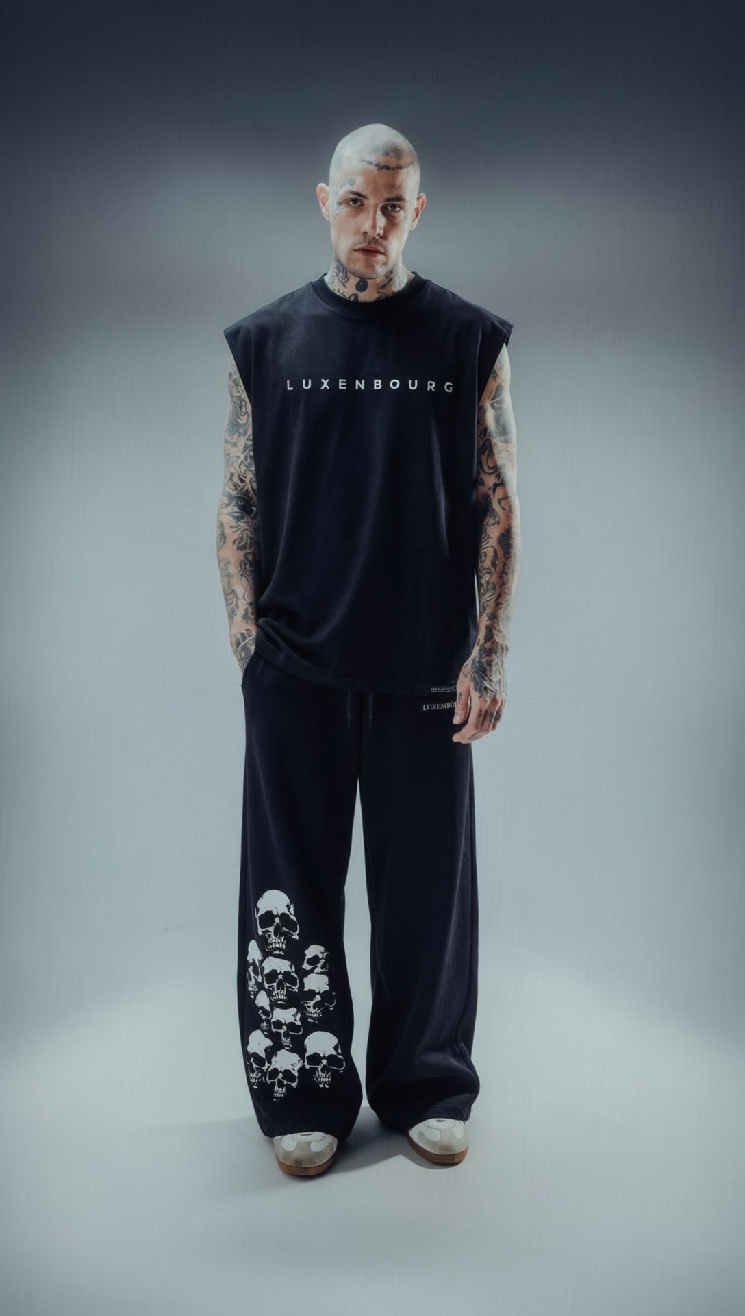 LUXENBOURG BLACKOUT LOGO  COTTON OVERSIZED VEST