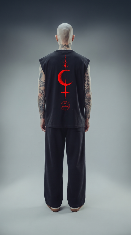 LUXENBOURG DEVIL’S CRESCENT COTTON BAGGY VEST