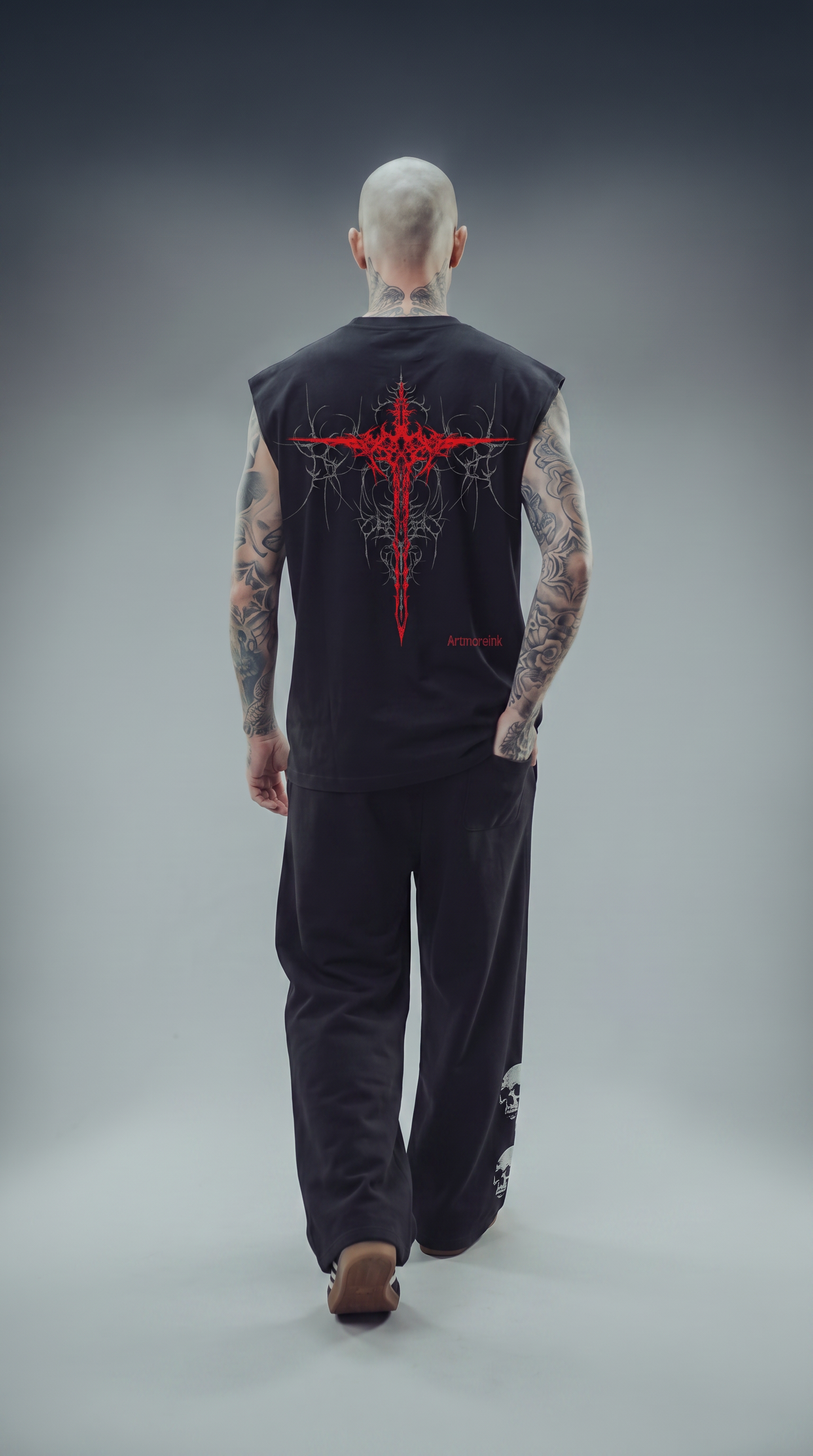 LUXENBOURG CRIMSON CRUCIFIX COTTON OVERSIZED VEST