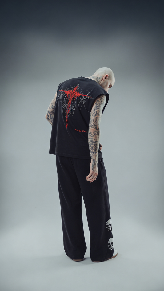 LUXENBOURG CRIMSON CRUCIFIX COTTON OVERSIZED VEST
