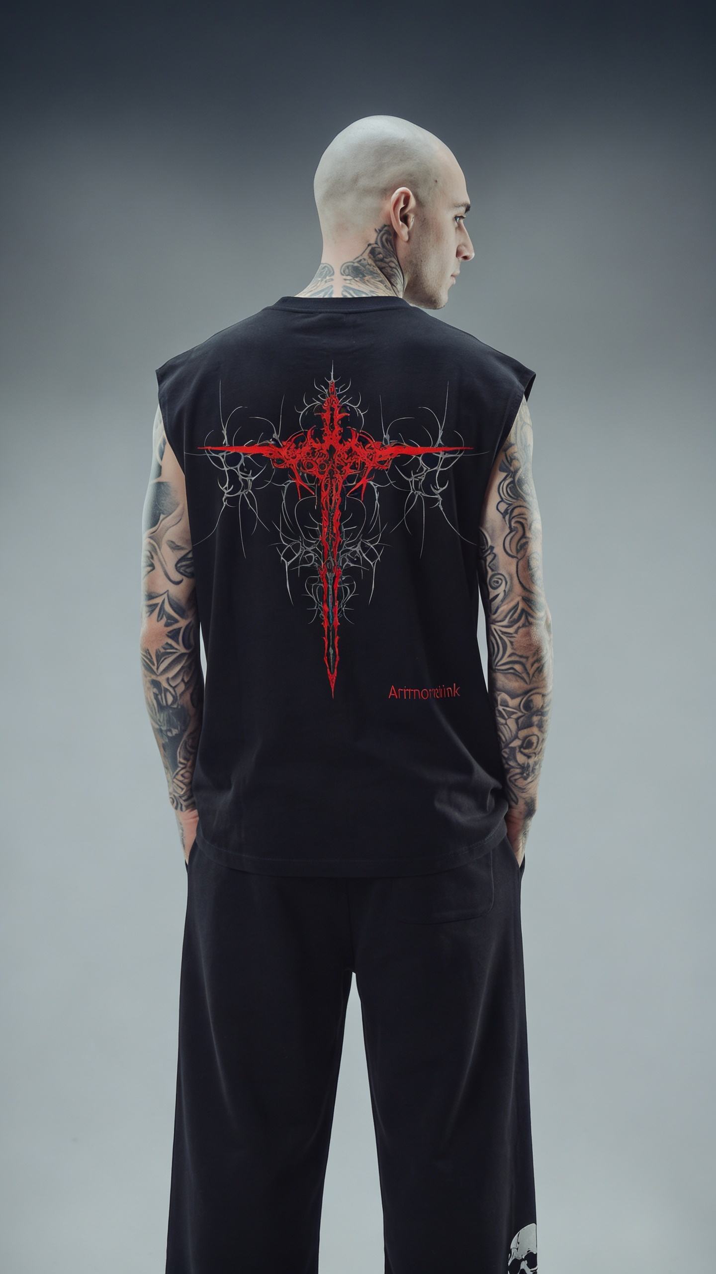 LUXENBOURG CRIMSON CRUCIFIX COTTON OVERSIZED VEST