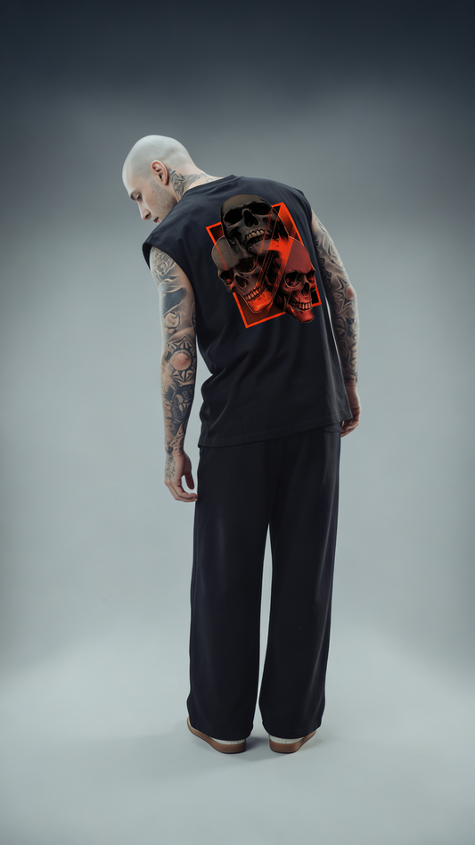 LUXENBOURG SKULL MATRIX COTTON OVERSIZED VEST