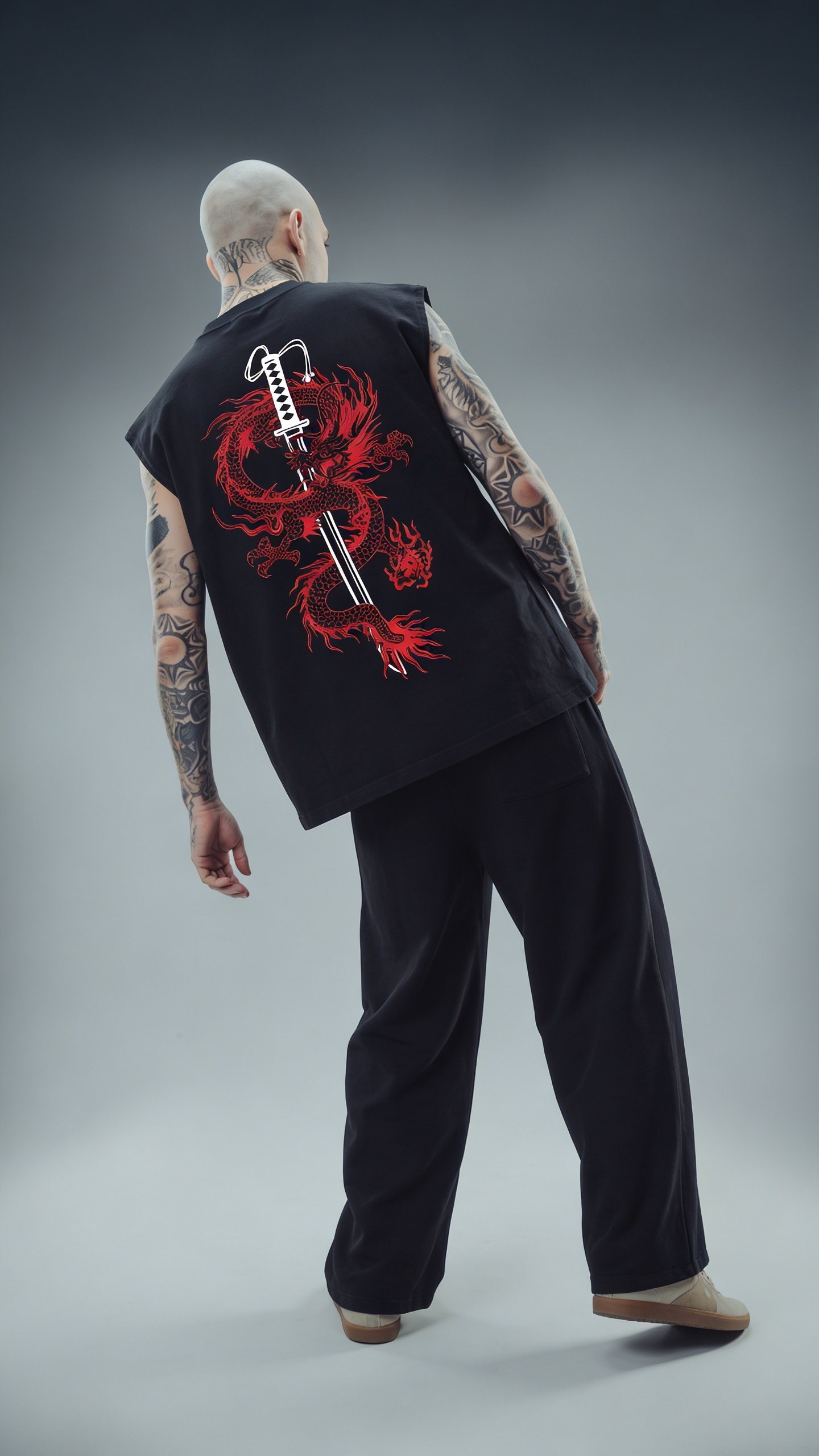 LUXENBOURG  DRAGON ASCENT COTTON OVERSIZED VEST