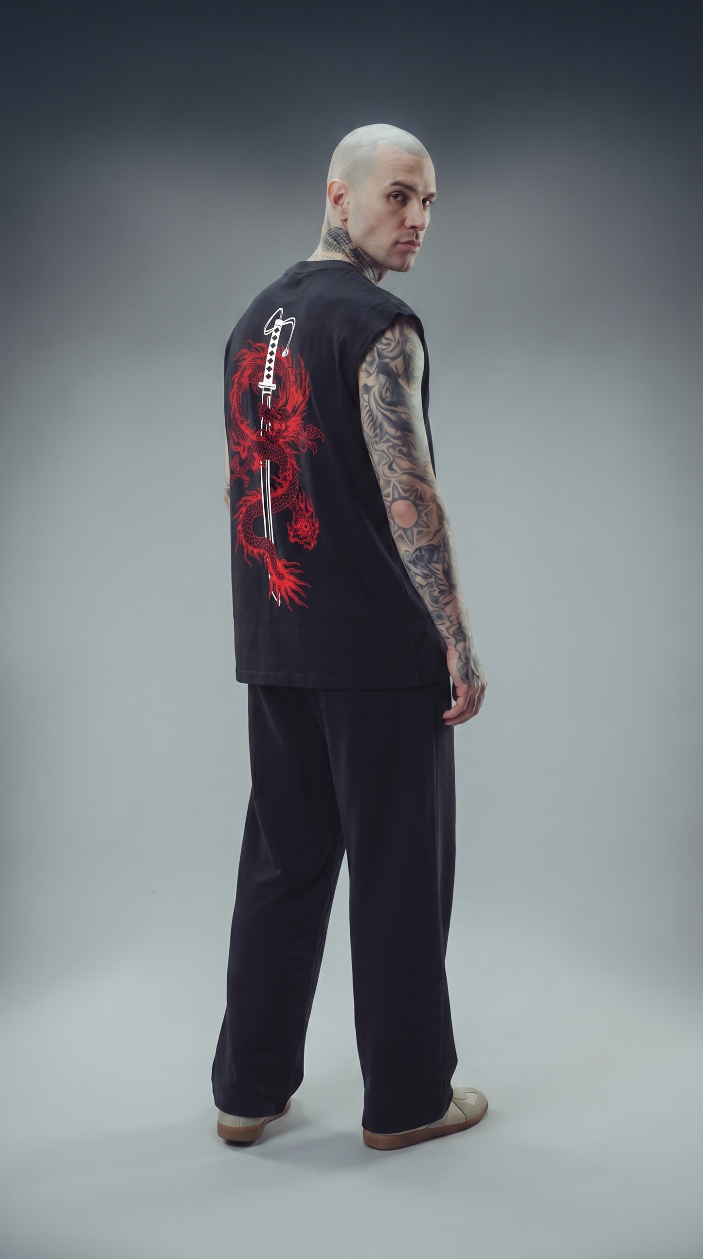 LUXENBOURG  DRAGON ASCENT COTTON OVERSIZED VEST