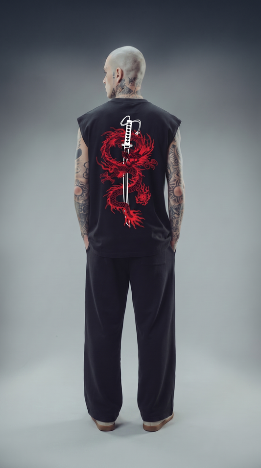 LUXENBOURG  DRAGON ASCENT COTTON OVERSIZED VEST