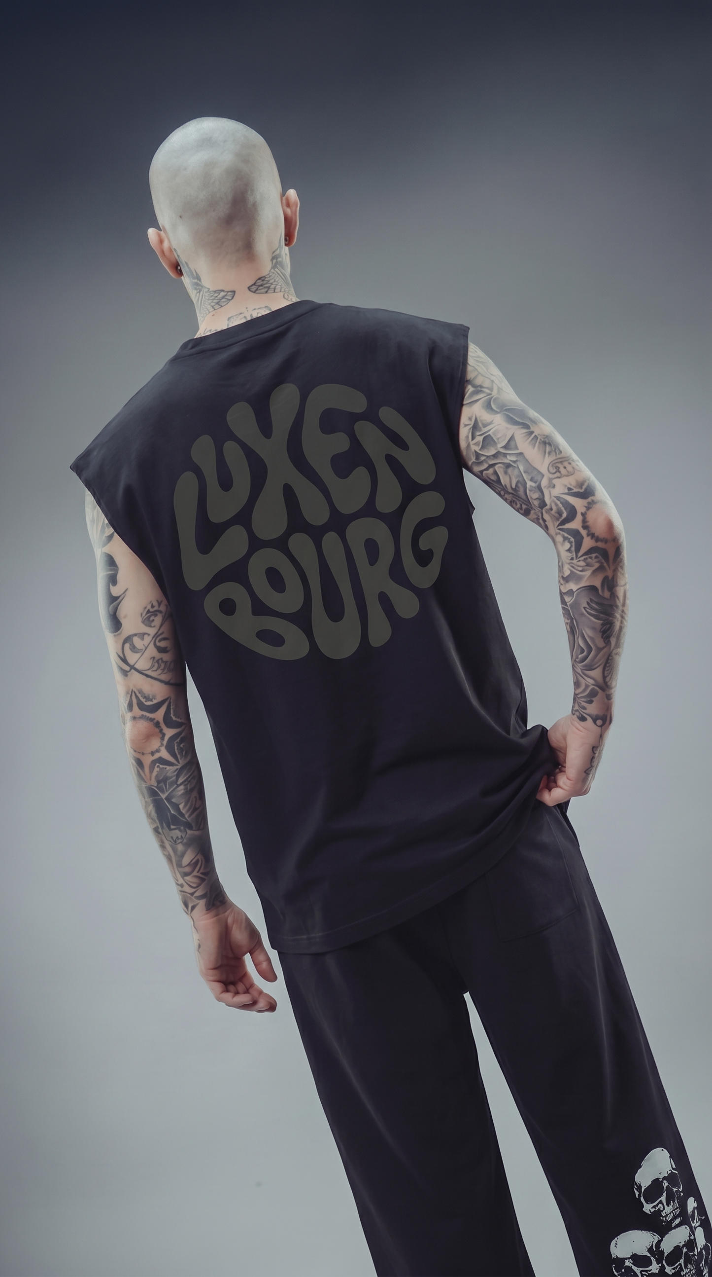 LUXENBOURG BLACKOUT LOGO  COTTON OVERSIZED VEST