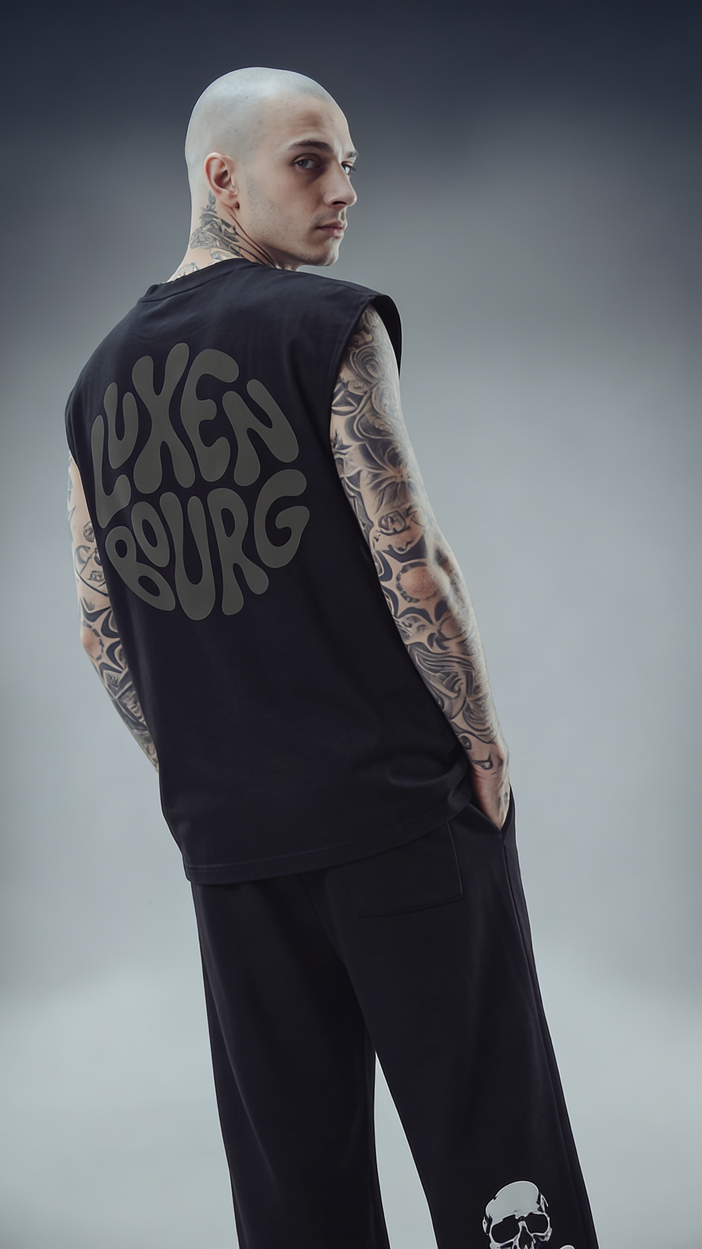 LUXENBOURG BLACKOUT LOGO  COTTON OVERSIZED VEST
