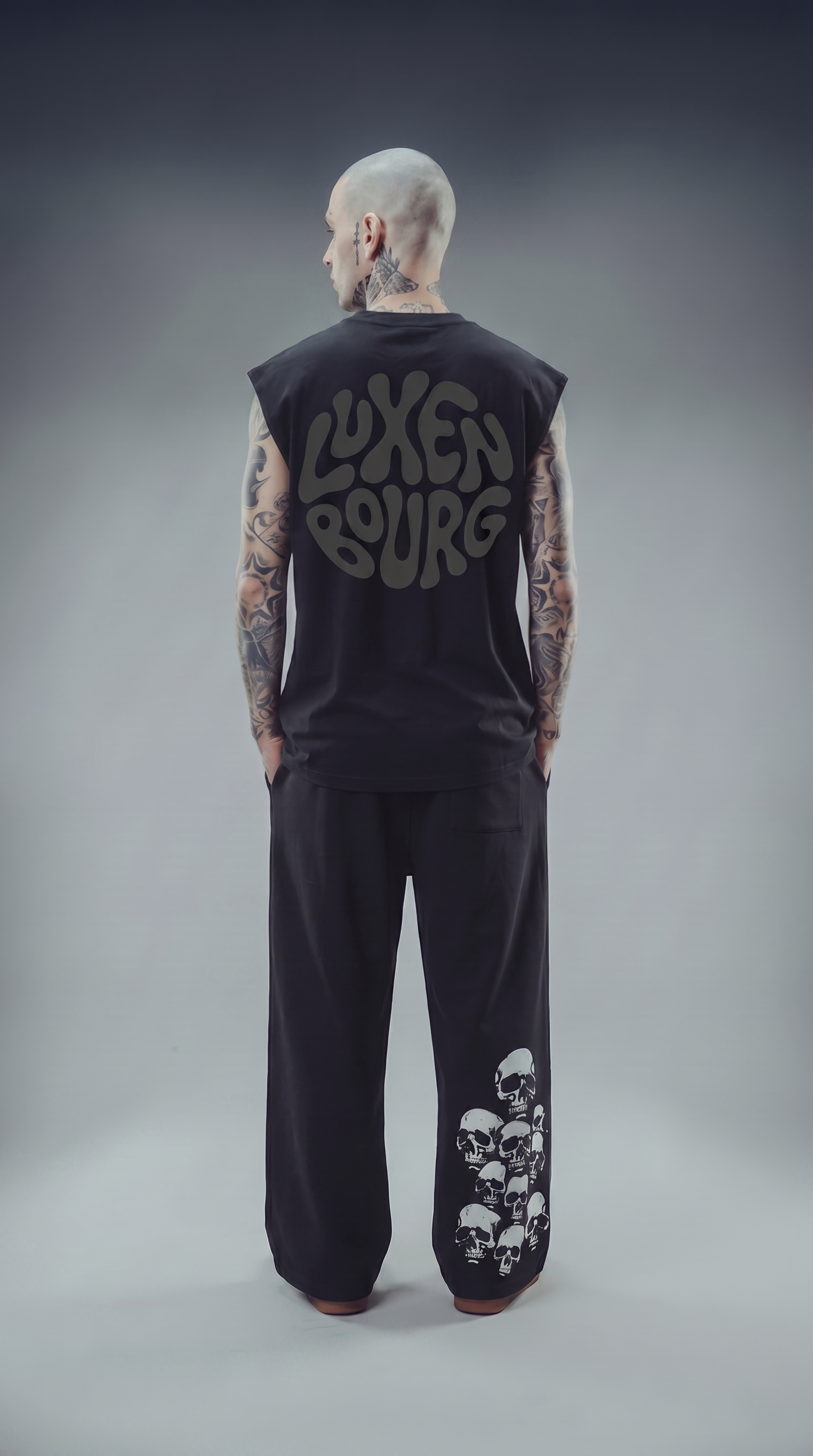 LUXENBOURG BLACKOUT LOGO  COTTON OVERSIZED VEST