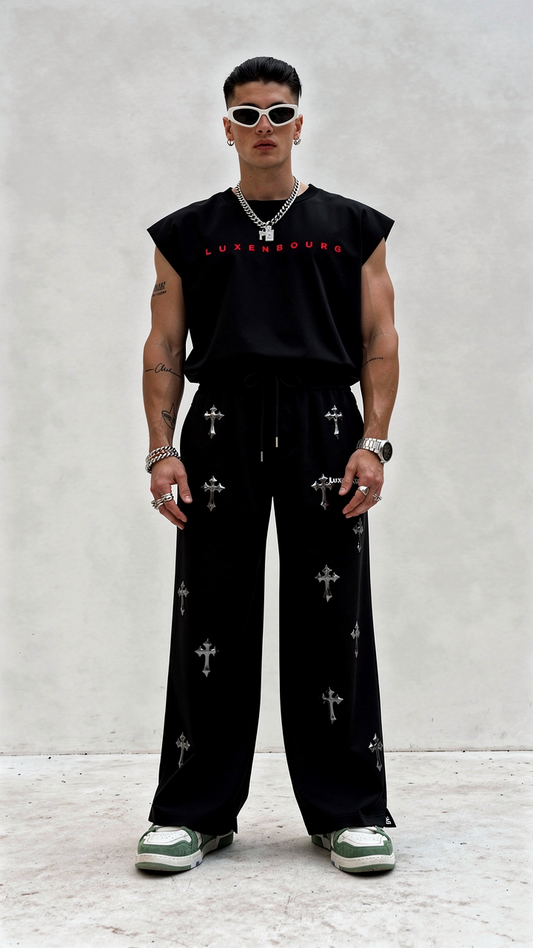 LUXENBOURG METALIC CROSSES COTTON BAGGY LOWER