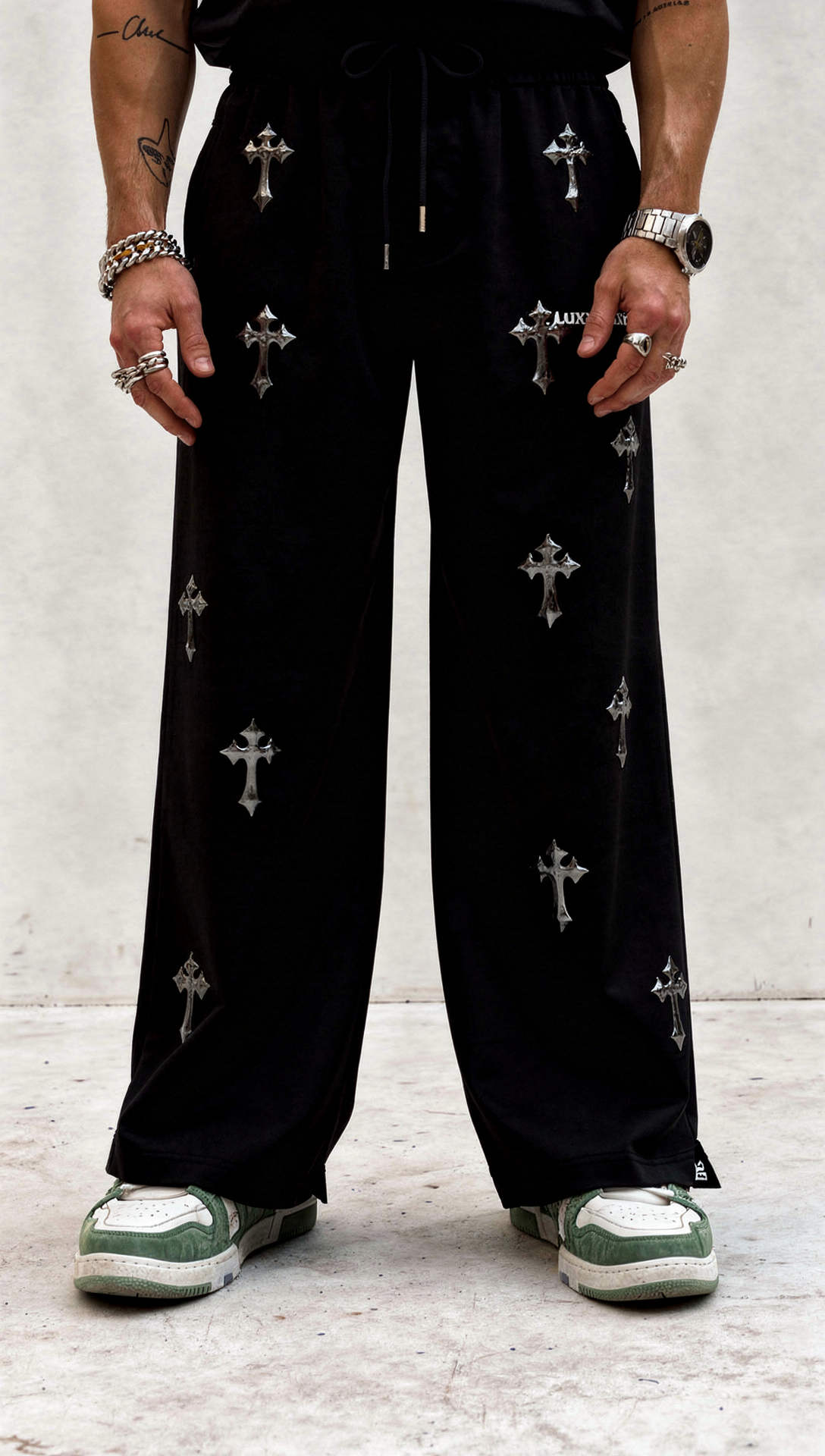 LUXENBOURG METALIC CROSSES COTTON BAGGY LOWER