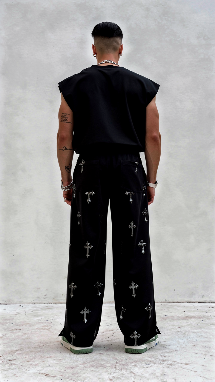 LUXENBOURG METALIC CROSSES COTTON BAGGY LOWER
