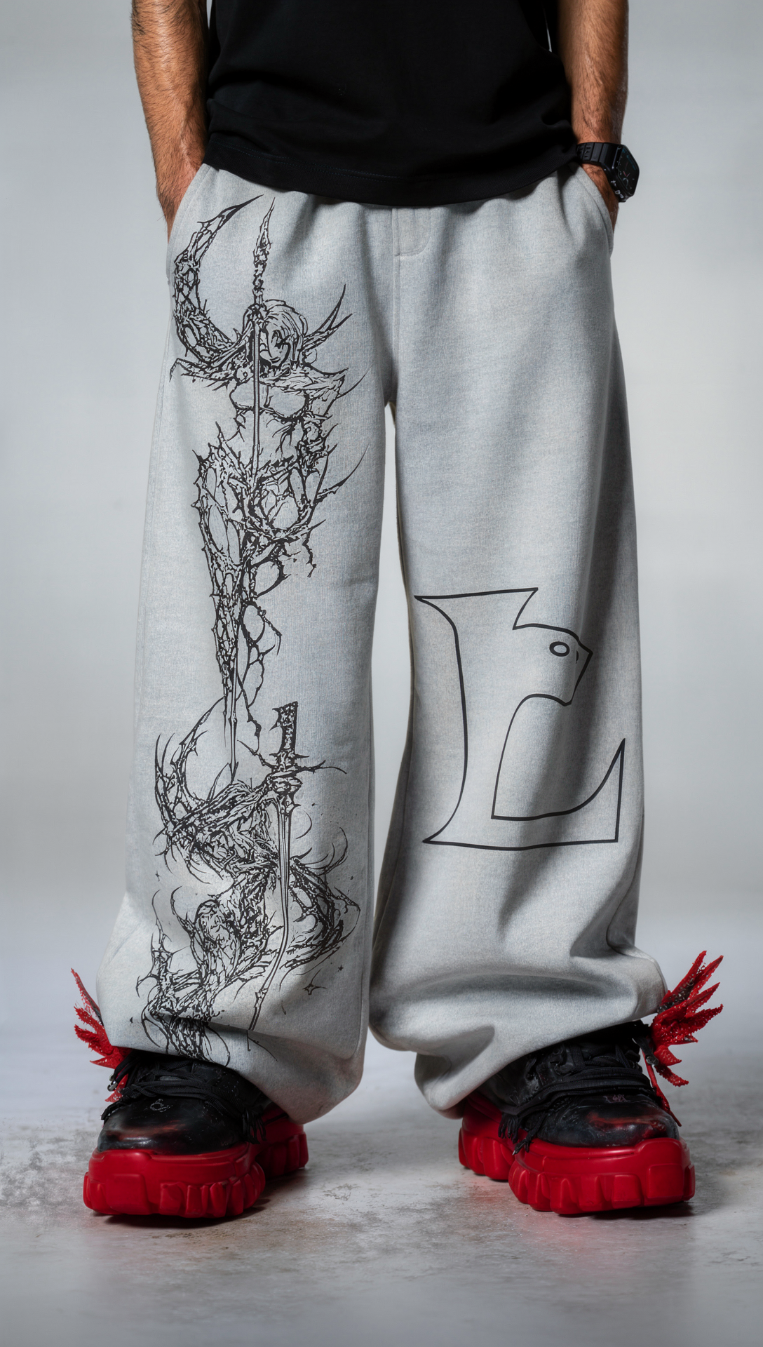 LUXENBOURG Gothic Illustration GRAY BAGGY JOGGERS