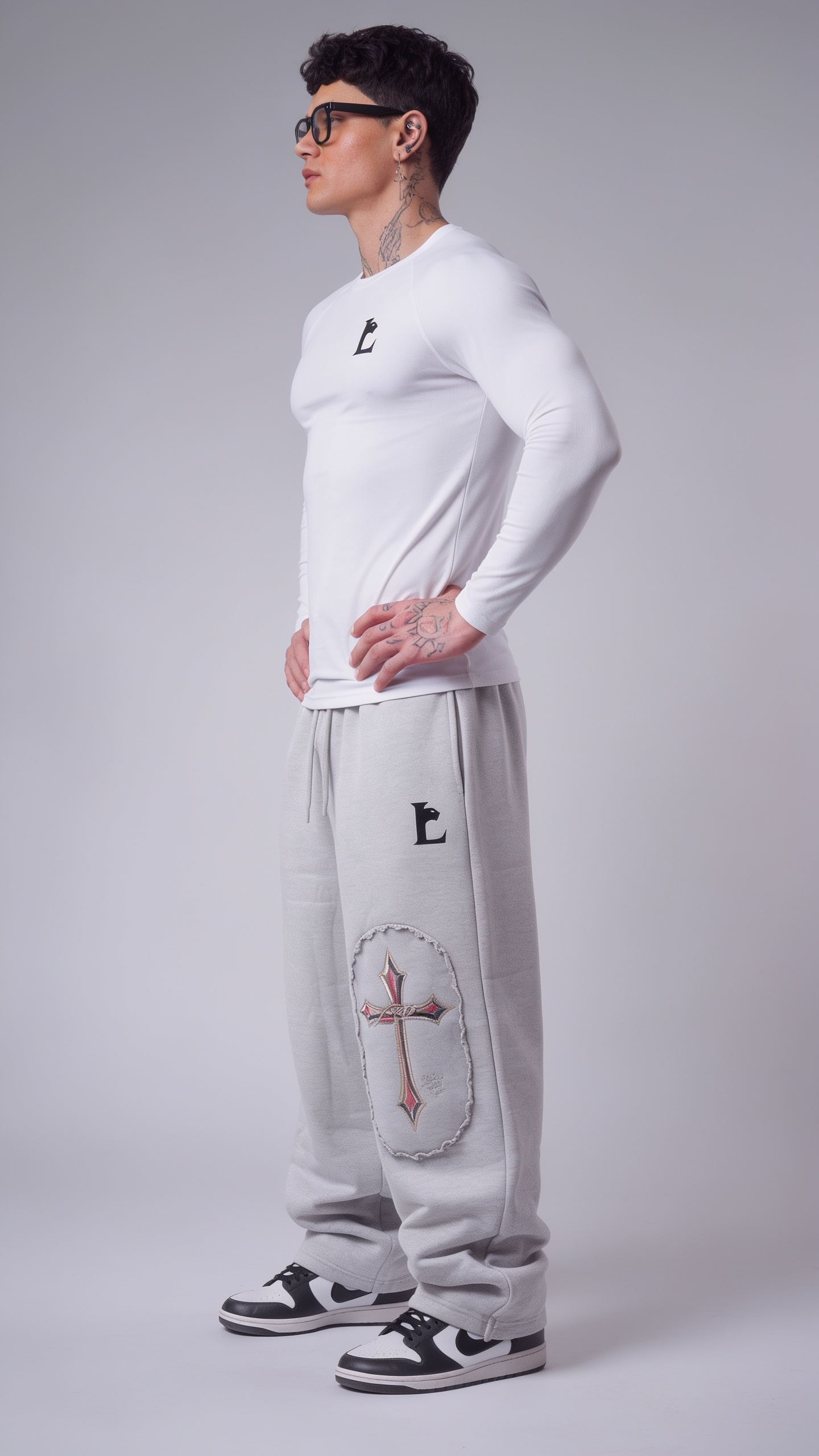 Vintage Cross Patch Baggy Sweatpants – Grey